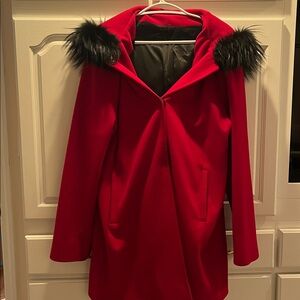 Vintage Red Coat with real fox fur trimmed hood